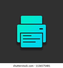 printer and paper. Colorful logo concept with soft shadow on dark background. Icon color of azure ocean