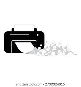 Printer with paper coming out and pile of crumpled paper icon