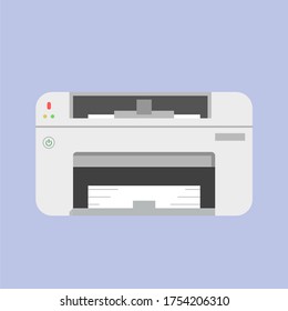 Printer with paper flat icon, laser ink jet copier . Flat design vector illustration isolated on violet background