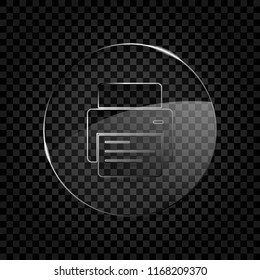 printer and paper. Icon in circle glass bubble on dark transparent grid. Glass style