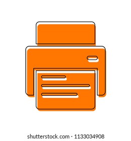 printer and paper. Isolated icon consisting of black thin contour and orange moved filling on different layers. White background