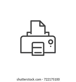 Printer with paper line icon, outline vector sign, linear style pictogram isolated on white. Symbol, logo illustration. Editable stroke