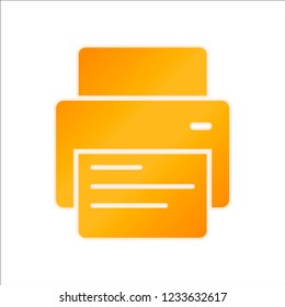 printer and paper. Orange sign with low light on white background