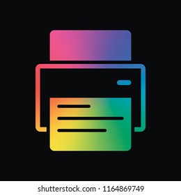 printer and paper. Rainbow color and dark background