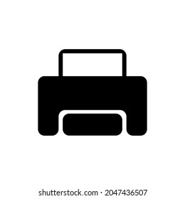 Printer with paper sheet glyph solid black icon. Template print. Trendy flat isolated symbol, sign used for: illustration, printing logo, mobile, app, design, web, dev, ui, ux, gui. Vector EPS 10