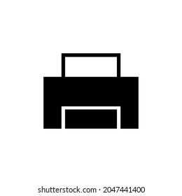 Printer with paper sheet glyph solid black icon. Template print. Trendy flat isolated outline symbol, sign used for: illustration, logo, mobile, app, design, web, dev, ui, ux, gui. Vector EPS 10