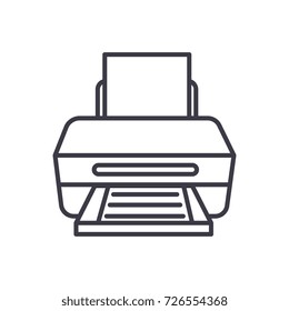 printer with paper vector line icon, sign, illustration on background, editable strokes