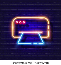 Printer, photo printing neon icon. Photo and video concept. Vector illustration of a printer sign for design, website, decoration, online store