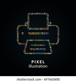Printer - pixel icon. Vector Illustration. Design logo element. Isolated on black background. It is easy to change to any color.
