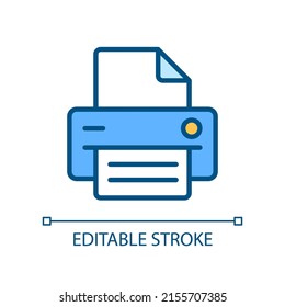 Printer pixel perfect RGB color icon. Office equipment. Device for work purposes. Printing info on paper. Isolated vector illustration. Simple filled line drawing. Editable stroke. Arial font used