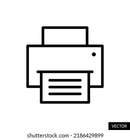 Printer, Print button vector icon in line style design for website design, app, UI, isolated on white background. Editable stroke. EPS 10 vector illustration.