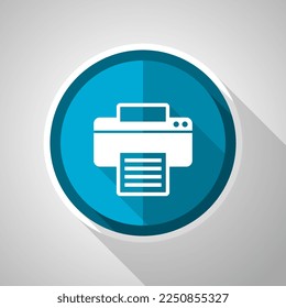 Printer, print, office symbol, flat design vector blue icon with long shadow