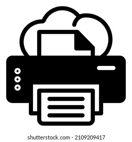 Printer print printing document file folder cloud computing network icon illustration black and white 