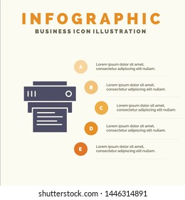 Printer, Print, Printing, Education Infographics Presentation Template. 5 Steps Presentation