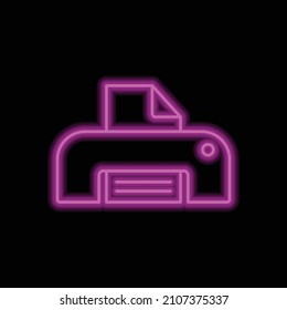 Printer, print simple icon. Flat desing. Purple neon on black background.ai