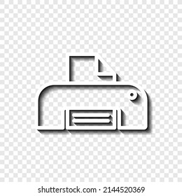 Printer, print simple icon. Flat desing. White with shadow on transparent grid.ai