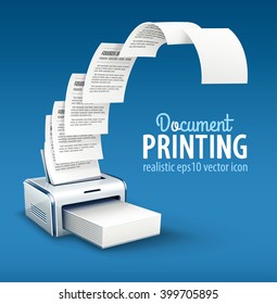 Printer Printing Copies Of Text To Paper With Copyspace Vector Icon. Illustration. Pages Document Sheets Moving From Device, Smart Modern Office Concept.