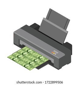 Printer printing money. Dollar. Isometric view. Vector