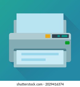 Printer printing a page on a blue background (flat design)