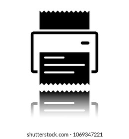 printer, receipt, simple icon. Black icon with mirror reflection