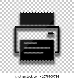 printer, receipt, simple icon. Black glass icon with soft shadow on transparent background