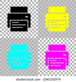 printer, receipt, simple icon. Colored set of cmyk icons on transparent background