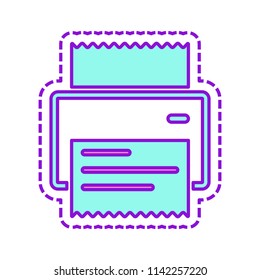 printer, receipt, simple icon. Colored sketch with dotted border on white background