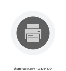 printer, receipt, simple icon. Icon in colored circle with gray bold border. Web button, modern flat design