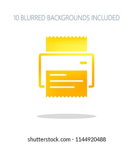 printer, receipt, simple icon. Colorful logo concept with simple shadow on white. 10 different blurred backgrounds included