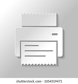 printer, receipt, simple icon. Paper style with shadow on gray background