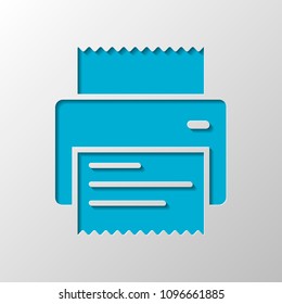 printer, receipt, simple icon. Paper design. Cutted symbol with shadow