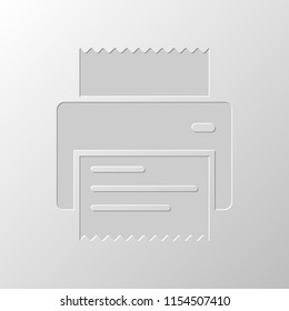 printer, receipt, simple icon. Paper design. Cutted symbol. Pitted style
