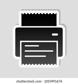 printer, receipt, simple icon. Sticker style with white border and simple shadow on gray background