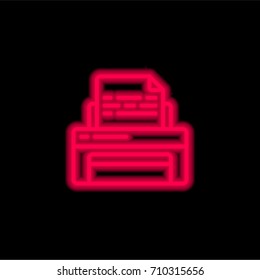 Printer red glowing neon ui ux icon. Glowing sign logo vector