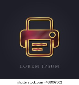 Printer Red Ruby with Golden Frame Precious Jewellery Icon / Logo Design