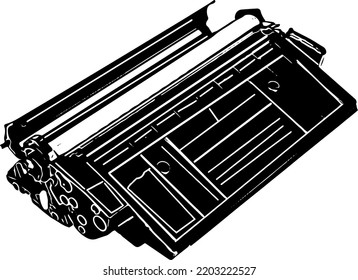 Printer refilling logo, A laser printer toner cartridge in line drawing style, inkjet printer silhouette