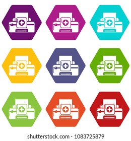 Printer repairicons 9 set coloful isolated on white for web