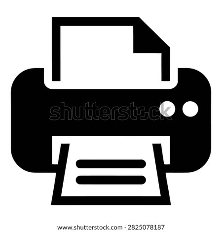 Printer set icon with paper, controls, and output on a white background