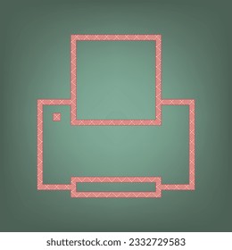 Printer sign. Apricot Icon with Brick Red parquet floor graphic pattern on a Ebony background. Feldgrau. Green. Illustration.
