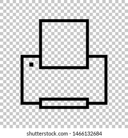 Printer sign. Black icon on transparent background. Illustration.