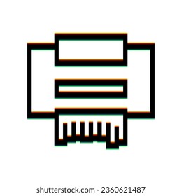 Printer sign. Black Icon with vertical effect of color edge aberration at white background. Illustration.