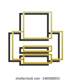 Printer sign. Blue icon with gold contour with dark gray shadow at white background. Illustration.