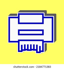 Printer sign. Blue Icon with white stroke in 3d at yellow Background. Illustration.