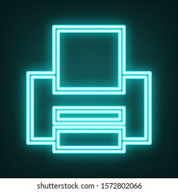 Printer sign. Cyan neon icon in the dark. Bluring. Luminescence. Illustration.