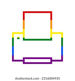 Printer sign. Rainbow gay LGBT rights colored Icon at white Background. Illustration.