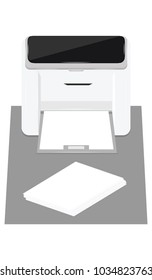 A printer with a stack of paper, a flat style. - isolated on white background - art vector