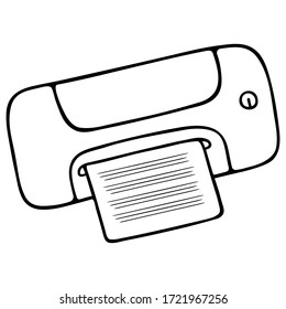 The printer is a string. Vector illustration in the Doodle style. Outline on an isolated white background. Sketch. Printing device. Illustration for web design. Coloring book for children.