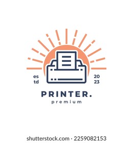 Printer sun bright logo icon vintage emblem. Printing document modern badge design illustration.