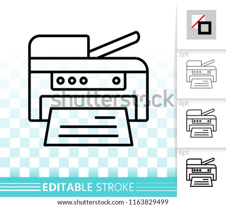 Printer thin line icon. Outline sign of office print. Photocopier linear pictogram with different stroke width. Simple vector symbol, transparent background. Printer editable stroke icon without fill