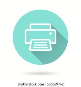 Printer vector icon with long shadow. Illustration isolated for graphic and web design.